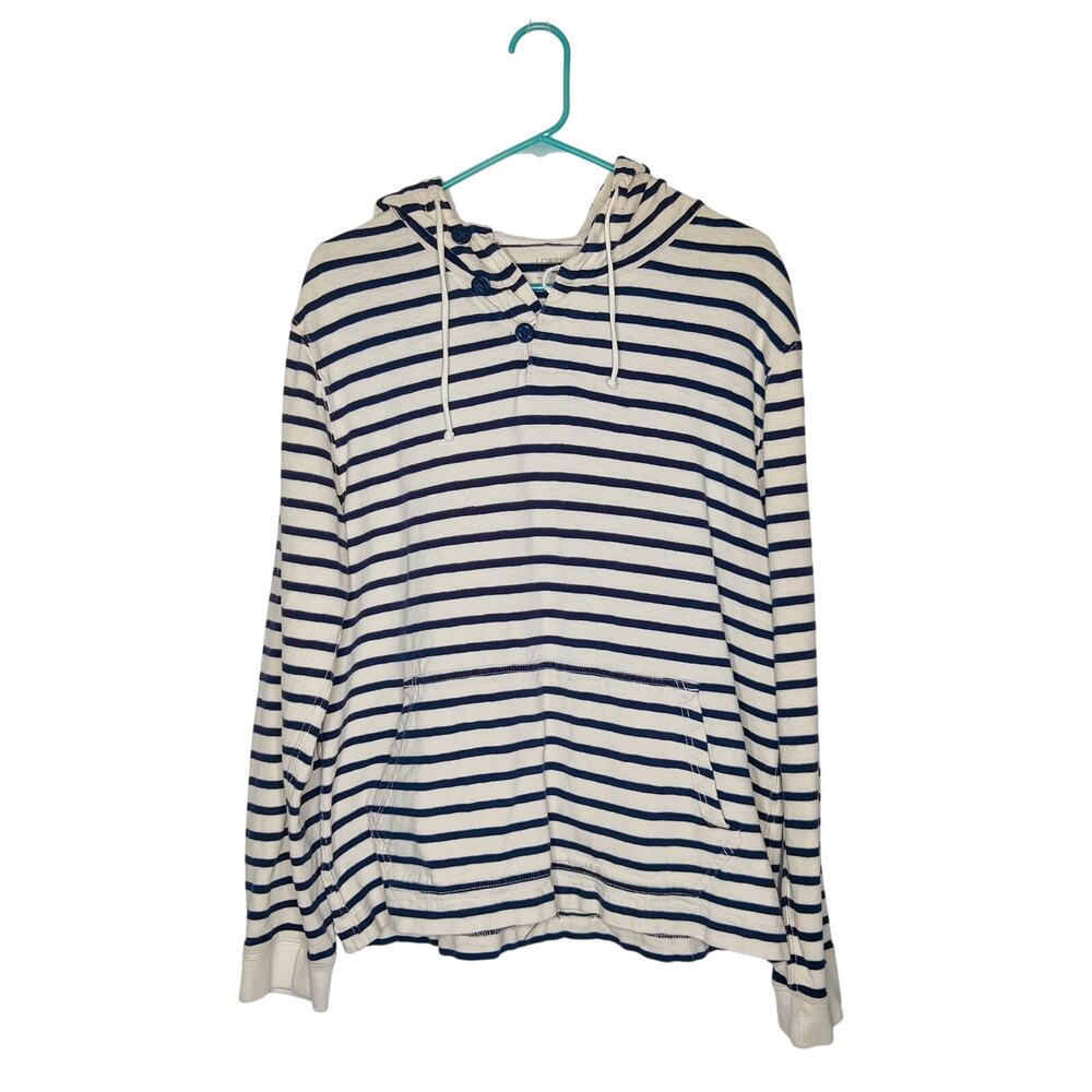 J. Crew Nautical Sailor Striped Pullover Hoodie Sweatshirt Large 100% Cotton